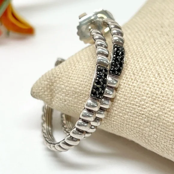 John Hardy Bedeg Lava Black Sapphire Hoop Earrings .925 - Picture 3 of 9